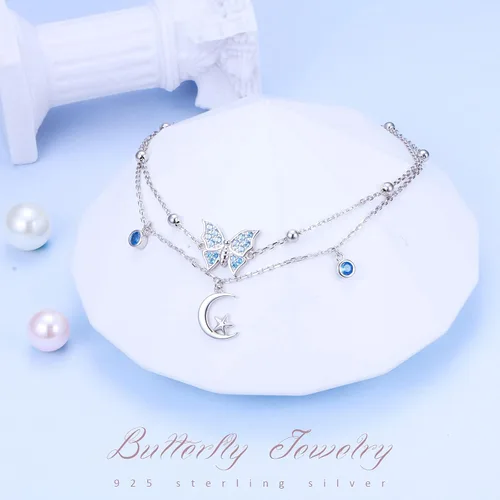 Vista 2 de Ladytree Tobillera ajustable de plata de ley 925 con estrella de mariposa para mujer