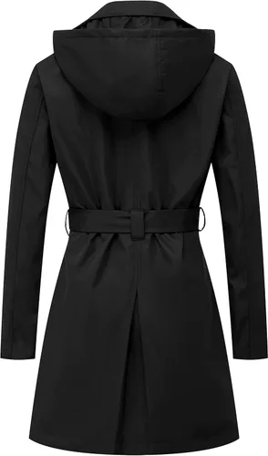 Vista 2 de CREATMO US - Gabardina clásica con solapa de doble botonadura para mujer sobretodo ceñido con cinturón y capucha desmontable