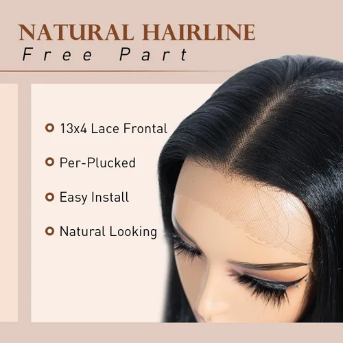 Vista 5 de Pelucas de encaje frontal de 13 x 4 pulgadas de largo, lacio, para mujeres negras, pelucas de encaje frontal con cabello de bebé, línea capilar