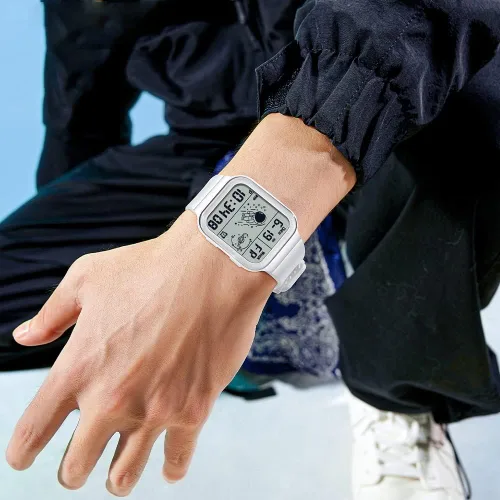 Vista 6 de Relojes electrónicos unisex para hombres y mujeres, 164.0 ft, impermeable, deportivo, digital, correa de silicona, cronógrafo, reloj rectangular
