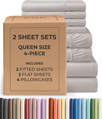 Vista 200 de Pack of 2, Twin Size 3 Piece Sheet Set - Breathable & Cooling - White