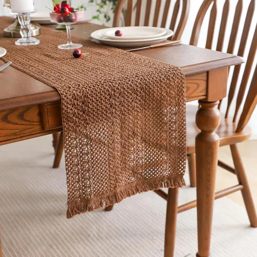 Vista 20 de Simple&Opulence - Camino de mesa de macramé estilo bohemio - 12 x 60 pulgadas, camino de mesa de algodón estilo granja con bordes trenzados
