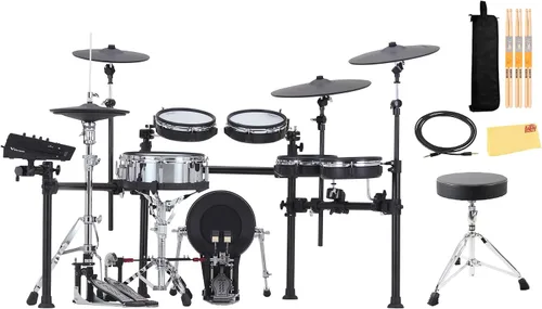 Vista 14 de Roland TD313 V-Drums Kit de batería electrónica Bundle con trono de batería, cable de audio, baquetas, bolsa para baquetas y paño de pulido