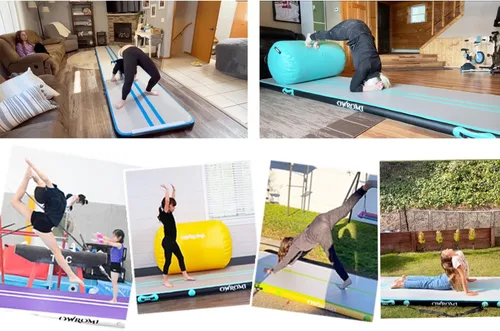 Vista 2 de Colchonetas hinchables de aire para gimnasia de 10, 13, 16 y 20 pies, pista de caída para niños, colchonetas de 4/8 pulgadas de grosor
