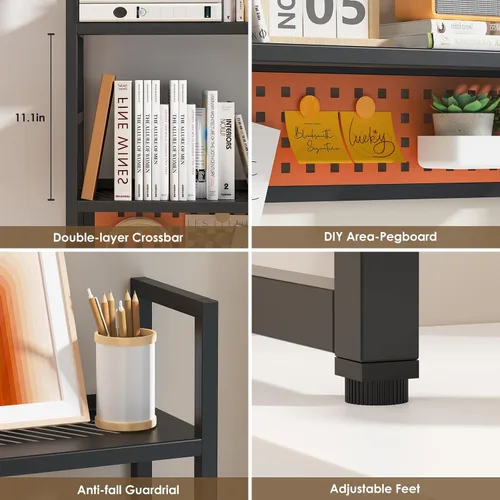 Vista 3 de Brakki Estante de Escritorio, Estantería de Escritorio de 35.43" Pulgadas, Estante de Escritorio con Tablero de Clavijas para Monitor