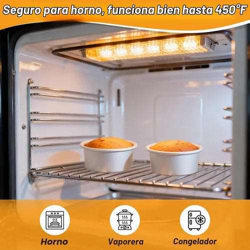 Vista 4 de Beasea Molde para pasteles de 4 pulgadas, paquete de 2 mini moldes redondos de aleación de aluminio con parte inferior extraíble, molde de lata