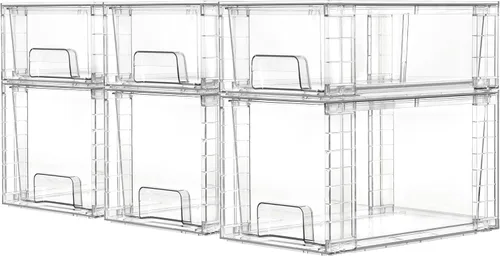 Vista 10 de Vtopmart Paquete de 4 cajones de almacenamiento apilables transparentes, para debajo del fregadero y la cocina, cajones de plástico fáciles