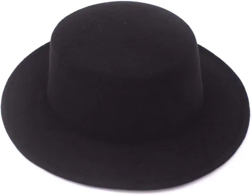 Vista 2 de Sombrero clásico unisex de mezcla de lana, sombrero de ala plana para iglesia, sombrero clásico de pastel de cerdo, perfecto para bodas, fiestas