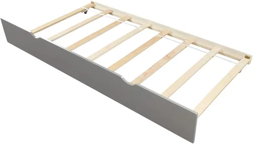 Vista 9 de Cama de plataforma individual con nido, marco de cama de madera con cabecero, no necesita somier, fácil montaje, gris