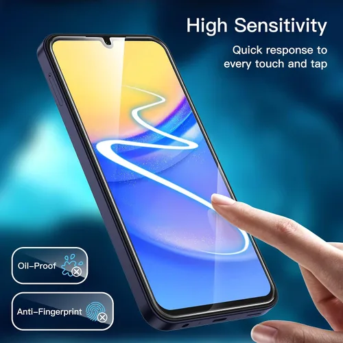 Vista 6 de JETech Protector de pantalla para Samsung Galaxy A15 4G / 5G de 6.5 pulgadas con protector de lente de cámara, película de vidrio templado