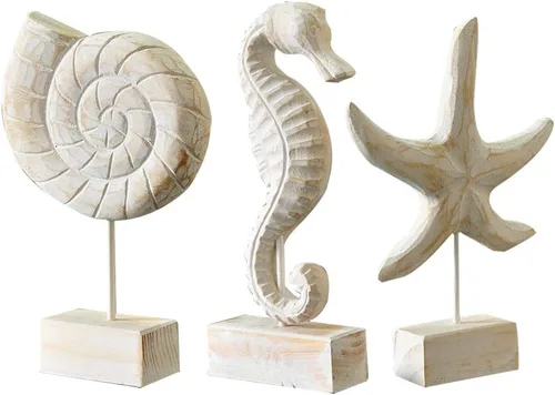 Vista 8 de 3pcs madera estrella de mar, caracola/caballito de mar estatua Multicolor