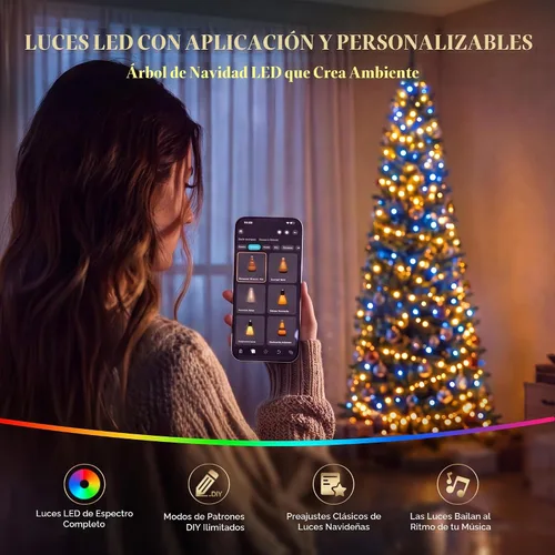 Vista 5 de HOLLO STAR Árbol de Navidad preiluminado de 4.5 pies, luces RGBW, control Árbol de Navidad artificial con 148 luces LED, 330 puntas de rama, base