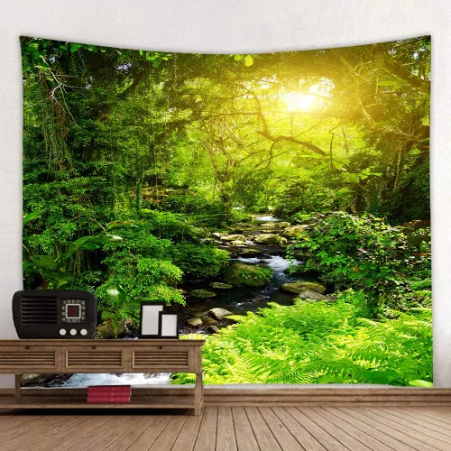 Vista 15 de Llamazing - Tapiz de paisaje forestal para decoración del hogar - Tapiz mágico para sala de estar y dormitorio