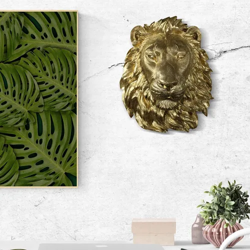 Vista 2 de Wall Charmers - León en oro – Fauxidermia de imitación montado en el busto de la cabeza falsa decorativa de resina falsa montaje animal taxidermia