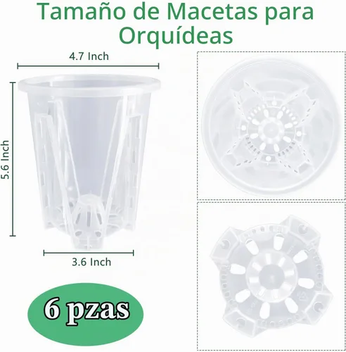 Vista 2 de Maceta para Orquídeas Paquete de 6 de 4.7'' x 5.6'', Macetas de Orquídeas de Plástico Transparente con Agujeros para Trasplantar, Maceta Resistente