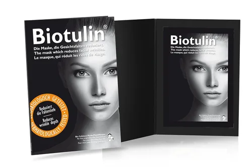 Vista 2 de Biotulin Mascarilla facial de celulosa bio, paquete de 4, mascarilla hidratante antiarrugas, ácido hialurónico, ingredientes antienvejecimiento