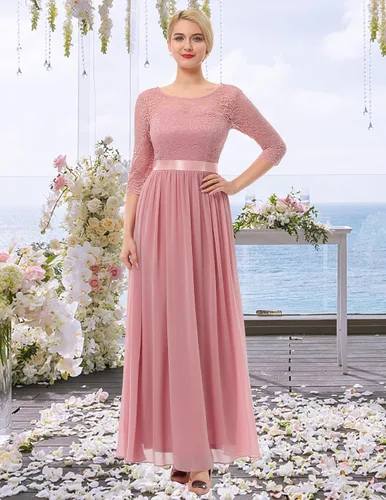 Vista 7 de BeryLove Vestido formal de manga larga para mujer, invitada de boda, madre Rubor