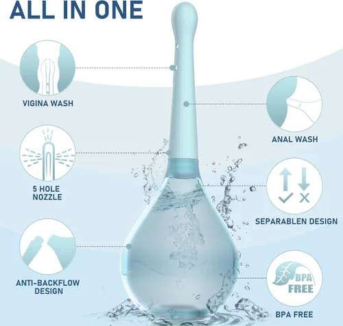 Vista 2 de Enema Ducha para hombres y mujeres – Bombilla anal antirretroceso con punta de pulverización de 5 aperturas, kit portátil de 5.1 fl oz para higiene