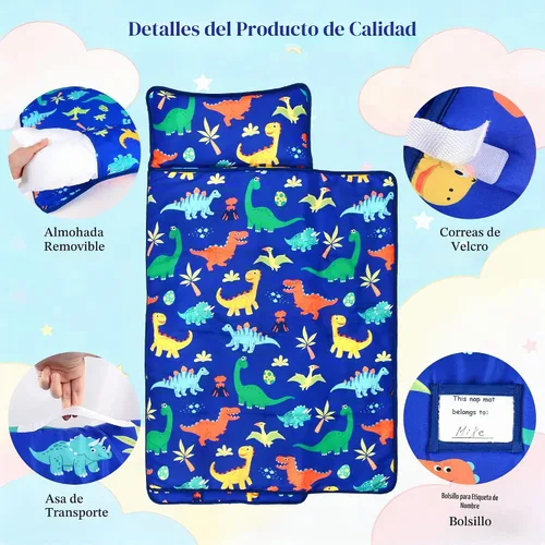 Vista 4 de Tapete para siesta de dinosaurio con almohada extraíble y manta