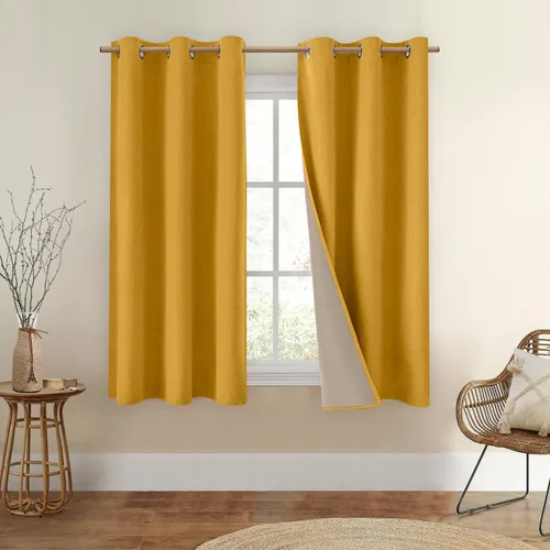 Vista 30 de HOMEIDEAS Cortinas 100% opacas beige de 63 pulgadas de largo, mezcla de lino con textura de oscurecimiento, cortinas con aislamiento térmico