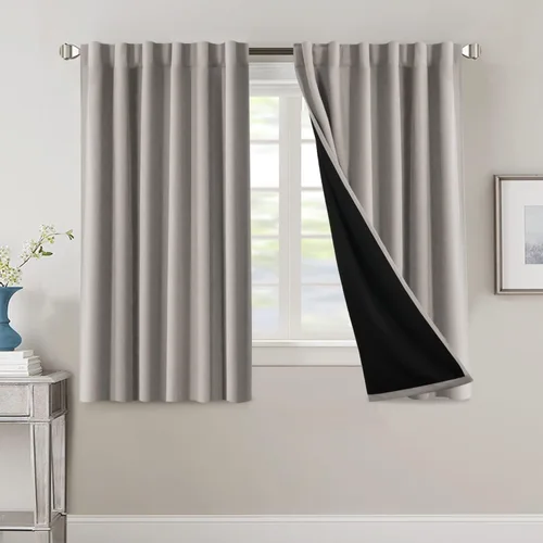 Vista 22 de H.VERSAILTEX Cortinas 100% opacas para dormitorio con forro negro, cortinas de oscurecimiento de habitación completa, con aislamiento térmico