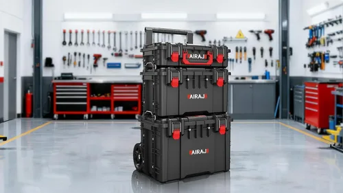 Vista 7 de Caja de herramientas rodante con ruedas resistente, organizador modular apilable, caja de herramientas impermeable para herramientas manuales