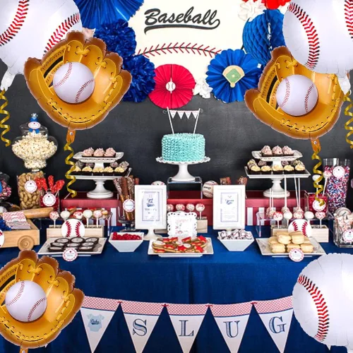 Vista 6 de YUJUN 13 globos de béisbol, guantes de béisbol gigantes, globos deportivos de Mylar para fiestas de cumpleaños, béisbol, deportes, suministros