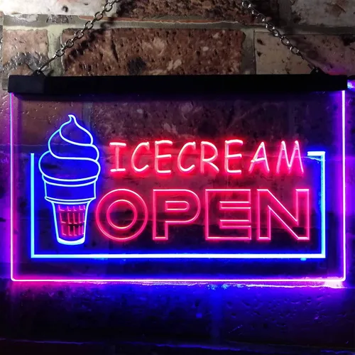 Vista 2 de ADVPRO Ice Cream Open Shop Dual Color LED Neon Sign Blue & Red 12" x 8.5" st6s32-m0079-br