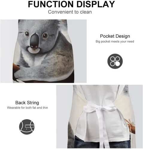 Vista 6 de Personalized Koala And Butterfly Adult Apron, Kitchen Cooking Aprons for Woman Man, Adjustable Bib Apron with Pocket for Baking, BBQ Crafting