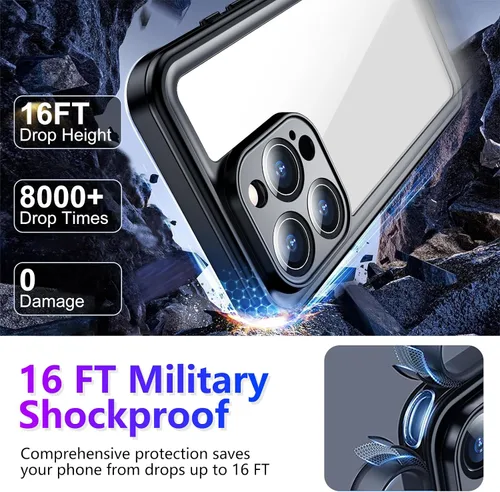 Vista 52 de Temdan - Funda impermeable diseñada para iPhone 12, protector de pantalla y cámara integrado IP68 bajo el agua, cuerpo completo, a prueba de caídas