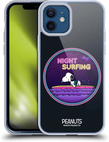Vista 104 de Head Case Designs Funda de gel suave con licencia oficial de Peanuts Tropical Surf Snoopy Aloha Disco compatible con Apple iPhone 13 Mini Surf