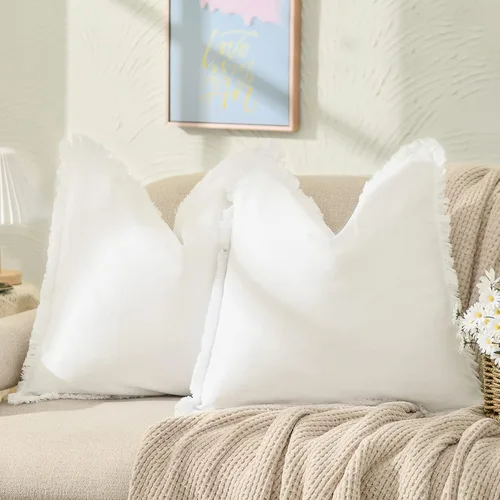 Vista 25 de ZWJD Juego de 2 fundas de almohada de 16 x 16 pulgadas, color beige, con flecos, de algodón, decorativas, cuadradas, para sofá, cama, sala de estar