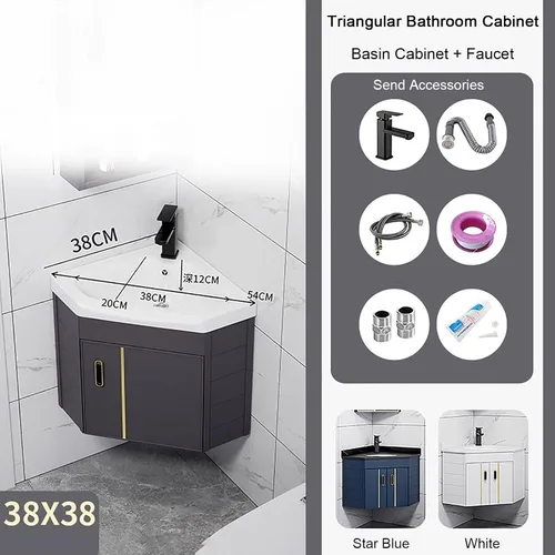 Vista 2 de Fregadero de montaje en pared, lavabo de esquina de baño, fregadero de cerámica, combo para espacio pequeño montado en la pared, diseño de juego