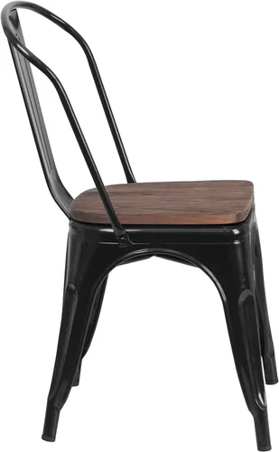 Vista 7 de Flash Furniture Perry - Silla apilable de metal con asiento de madera, 1 paquete, color negro