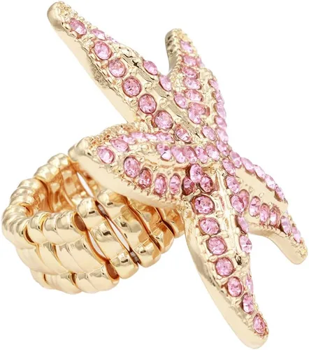 Vista 4 de Lavencious Anillo elástico con diseño de estrella de mar para mujer, talla 7-9