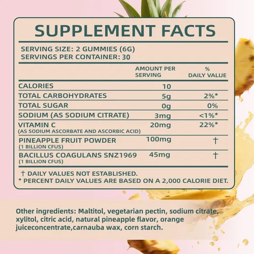 Vista 4 de Gomitas para Mujeres para Equilibrio del pH, Probiótico Premium para la Salud Femenina Vaginal, Apoyo Inmunológico, Vegano, Sin Gluten, Sabor a Piña