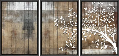 Vista 68 de SIGNWIN Lienzo enmarcado para pared, juego de arte de collage de hojas transparentes en blanco y negro, ilustraciones de naturaleza silvestre, arte