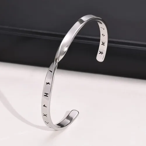 Vista 4 de VNOX Pulsera de joyería vikinga nórdica para hombre y mujer, pulsera nórdica vikinga nórdica de 24 runas del alfabeto, pulsera mobius torcida