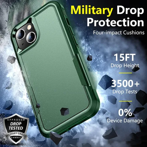 Vista 3 de SPIDERCASE Funda para iPhone 14/Funda para iPhone 15, [Protección contra Caídas de Grado Militar de 15 PIES][Antideslizante] Paquete de 2
