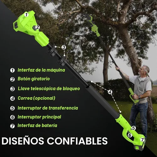 Vista 5 de Sierra de poste inalámbrica para poda de árboles, motosierra de 6 pulgadas con poste de extensión