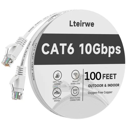 Vista 16 de Cable Ethernet CAT6 de 2 pies de alta velocidad plano de 500 MHz ancho de banda velocidad de transmisión 10 Gbps, más rápido que Cat 5e/CAT5.