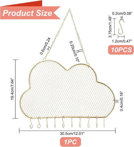 Vista 5 de PH PandaHall Organizador de joyas de pared, soporte para aretes colgantes, soporte de exhibición de collar y pulsera con 10 ganchos, organizador