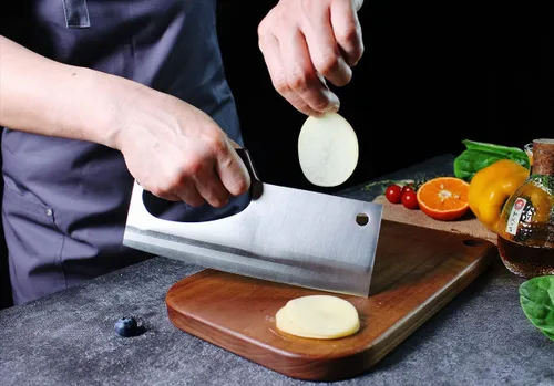 Vista 3 de Cuchillo de chef japonés para cortar carne vegetal Esfuerzo Ahorra cuchillos únicos con mango fácil, afilado similar a una navaja