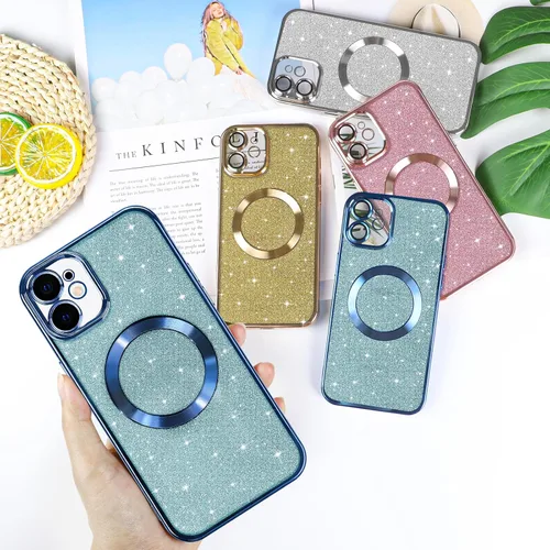 Vista 79 de Hython para iPhone 15 Plus Funda con chispas brillantes, Fundas transparentes magnéticas con protector de lente de cámara [Compatible con MagSafe]