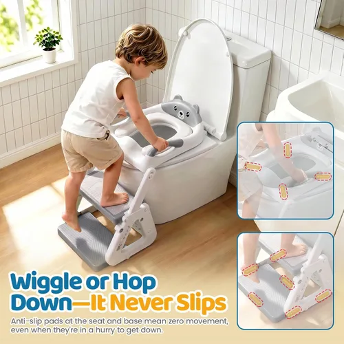 Vista 5 de Orzbow Potty Training Seat with Step Stool, Toddler Toilet Seat with Ladder Gris Blanco