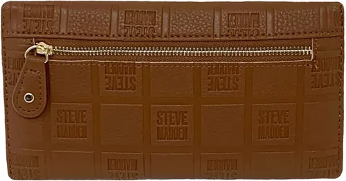Vista 3 de Steve Madden Billetera triple con barra de logotipo, Coñac, Steve Madden Billetera triple para mujer