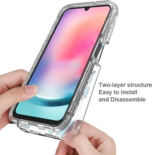 Vista 4 de Funda para Galaxy A24 4G, Samsung A24 4G SM-A245F con protector de pantalla de vidrio templado, funda protectora de cuerpo completo transparente