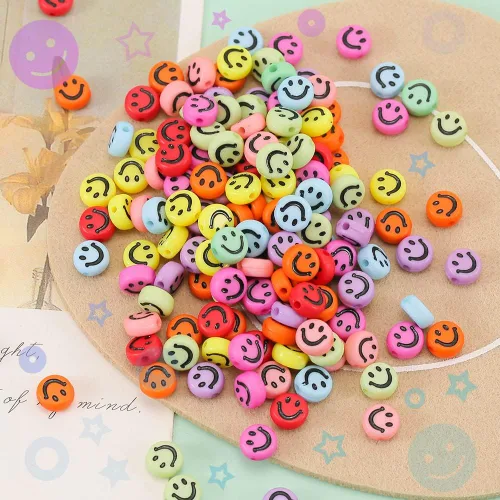 Vista 9 de 650 cuentas de cara sonriente, 0.27 x 0.157 pulgadas, paquete grande Cuentas coloridas mezcladas, cuentas de cara feliz para manualidades, joyas