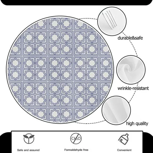 Vista 3 de Exquisite Round Tablecloth Blue Gingham Table Cloth Decor Washable Table Cover with Wrinkle Resistant for Home Kitchen Dining Room Picnic Camping