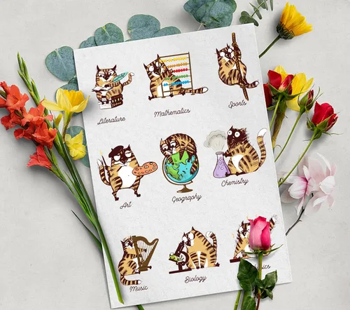 Vista 5 de Sellos transparentes para hacer tarjetas, gatos funky nueve temas, disciplinas, fondo, sellos de goma transparente para diario de viñetas, álbum